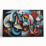 Vibrant abstract expressionist wall art design on stretched canvas, featuring bold colors and dynamic shapes, perfect for modern decor.