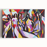 Abstract expressionist wall art on stretched canvas showcasing vibrant colors and dynamic brush strokes, perfect for modern home decor.
