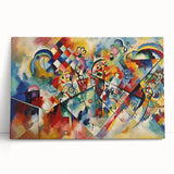Vibrant abstract expressionist wall art collection on stretched canvas, showcasing bold colors and dynamic shapes, perfect for modern decor.
