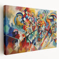 Vibrant abstract expressionist wall art collection on stretched canvas showcasing dynamic colors and fluid shapes, perfect for modern decor.