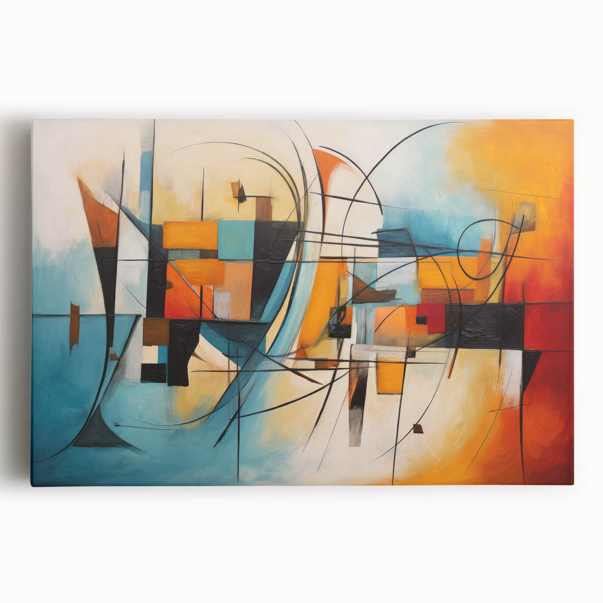 Abstract expressionist wall art collection on stretched canvas, showcasing vibrant colors and dynamic brushstrokes, perfect for modern d��cor.
