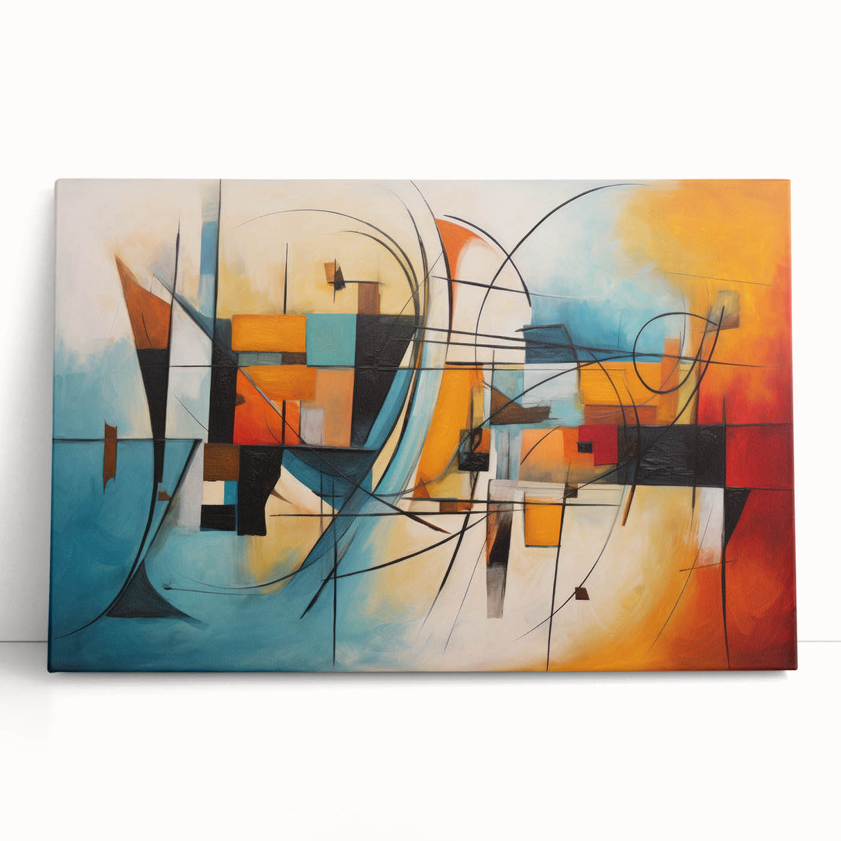Colorful abstract expressionist wall art collection on stretched canvas, showcasing dynamic brush strokes and vibrant hues, perfect for modern decor.