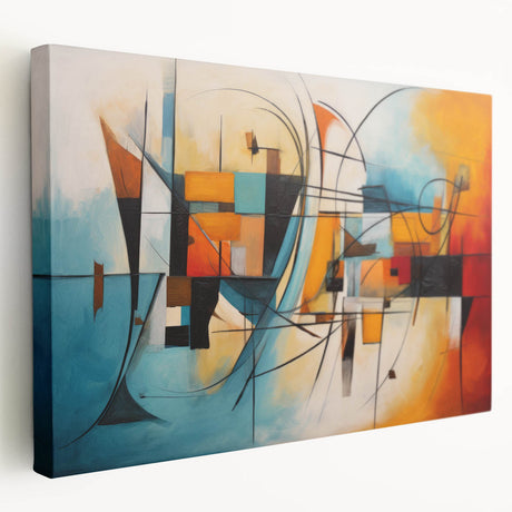 Abstract expressionist wall art collection featuring vibrant colors and dynamic brush strokes on stretched canvas, showcasing a modern artistic design.