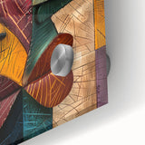 Close-up of an abstract figurative wall art design on acrylic glass, showcasing vibrant colors and intricate details, perfect for modern decor.
