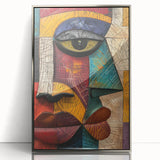 Framed abstract figurative wall art design showcasing a silver-acrylic finish, with fluid shapes and modern aesthetics, perfect for contemporary decor.