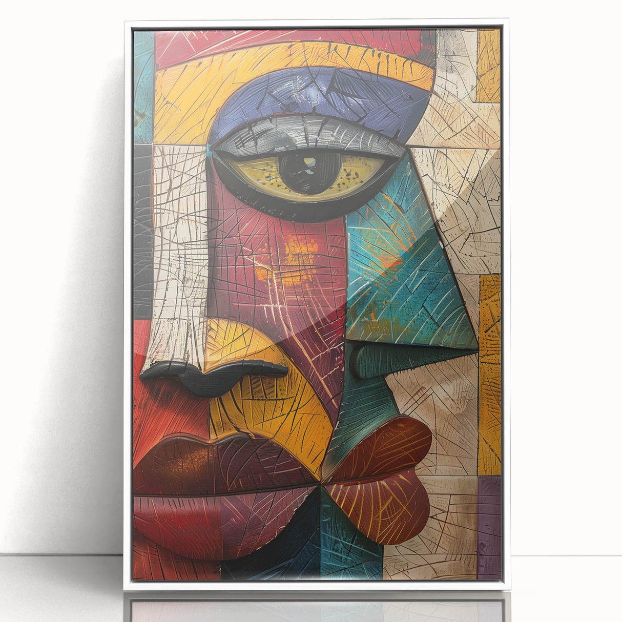 Framed abstract figurative wall art featuring vibrant colors and fluid shapes, displayed against a white background for a modern aesthetic.