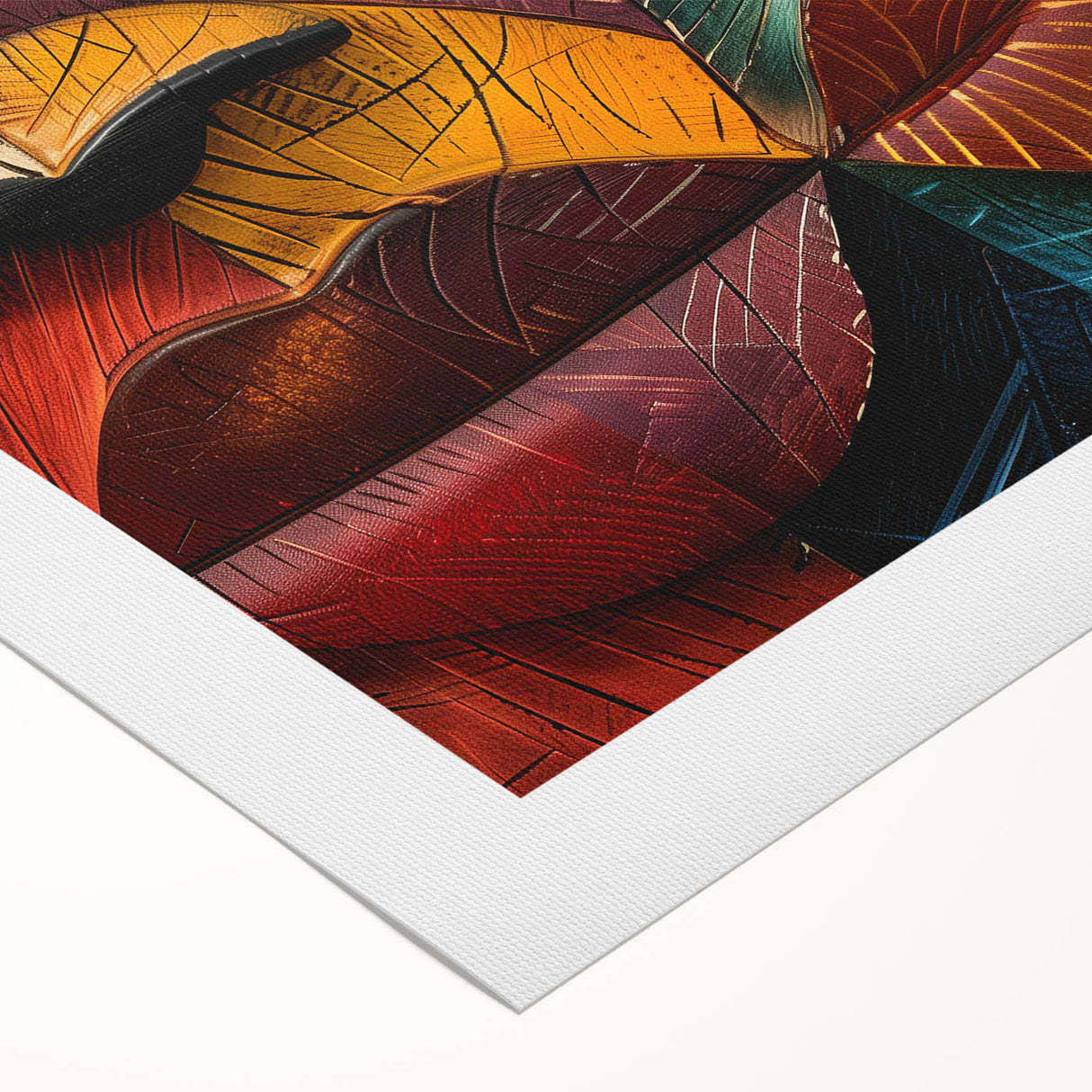 Abstract figurative wall art print on rolled canvas showcasing vibrant colors and dynamic shapes, ideal for modern home decor.