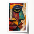 Abstract figurative wall art print showcasing vibrant colors and fluid shapes, ideal for modern decor, rolled for convenient shipping and framing.