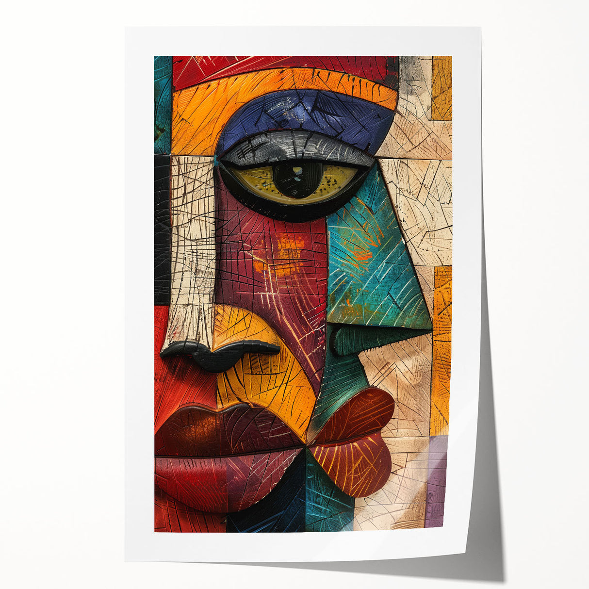 Abstract figurative wall art print showcasing vibrant colors and fluid shapes, ideal for modern decor, rolled for convenient shipping and framing.
