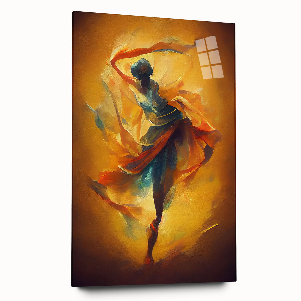Abstract figurative wall art collection featuring colorful acrylic glass design, elegantly displayed from a side view, ideal for modern decor.
