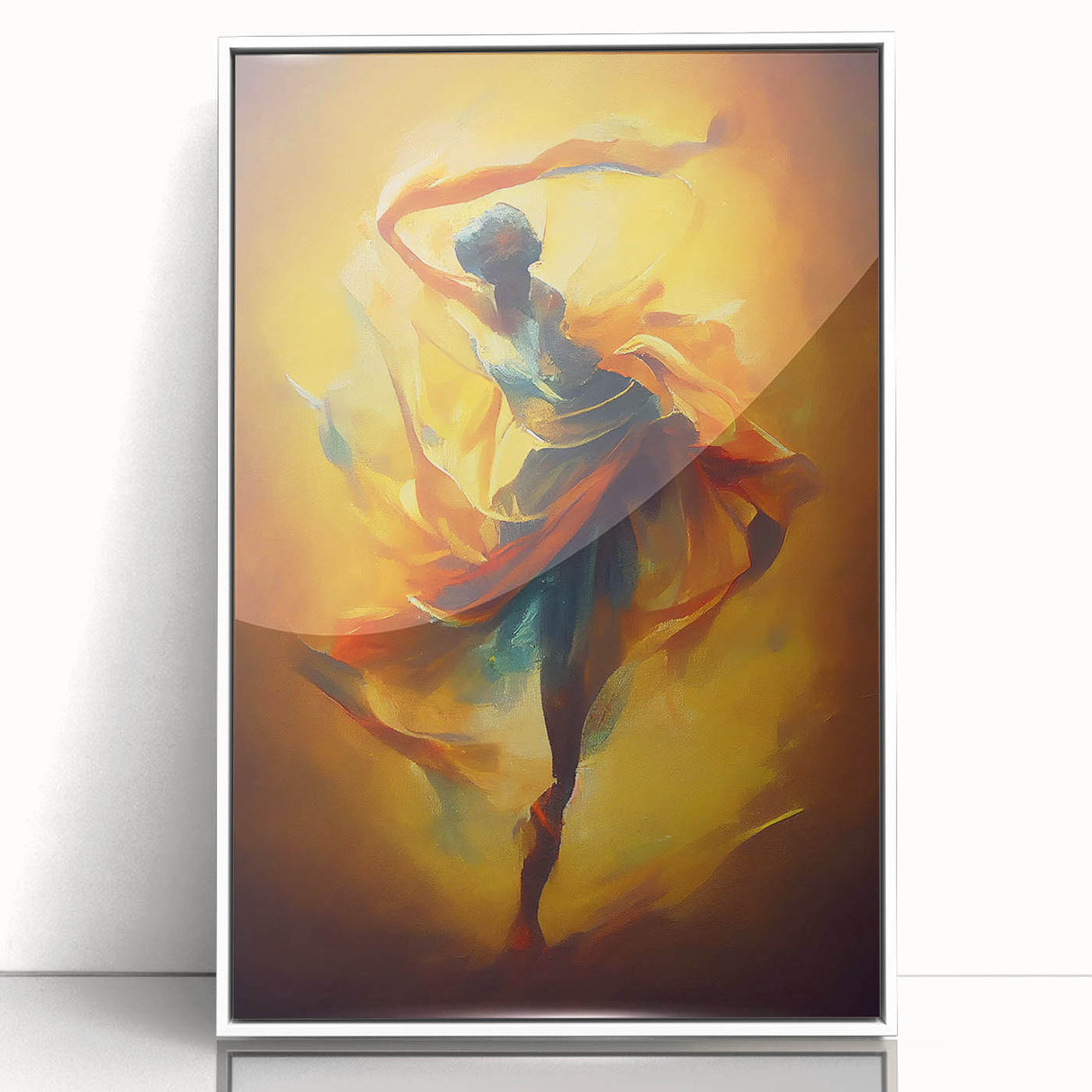 Framed abstract figurative wall art design showcasing vibrant colors and unique shapes, set against a sleek white frame for modern decor.