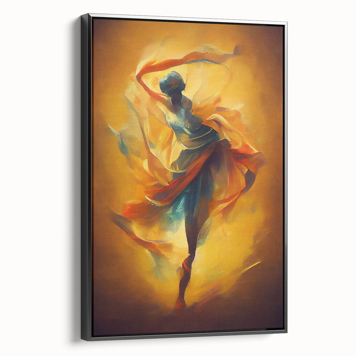 Framed abstract figurative wall art in black, showcasing a modern design with bold shapes and lines, ideal for contemporary decor.
