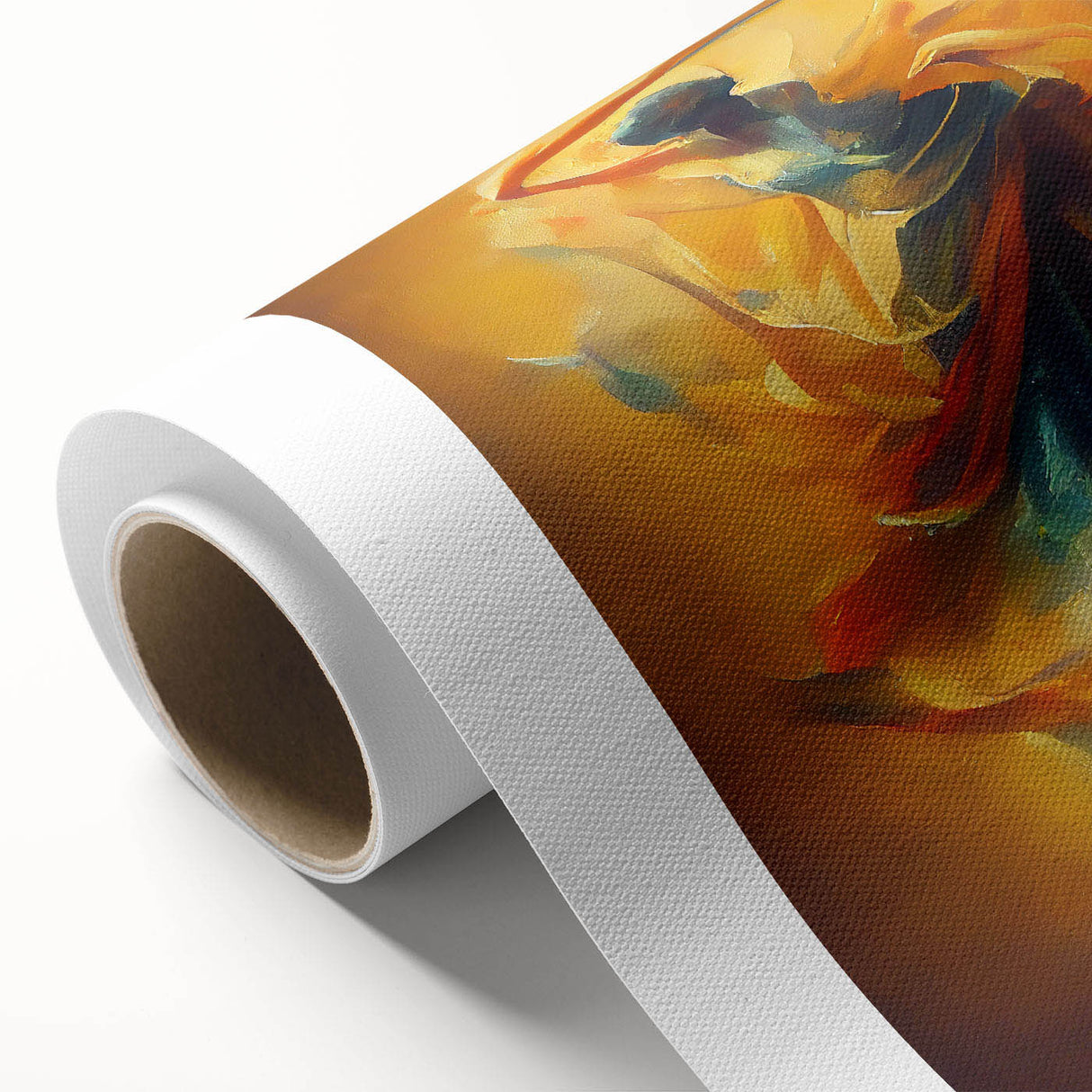 Abstract figurative wall art on rolled canvas, showcasing vibrant colors and dynamic shapes, perfect for modern home decor and artistic expression.