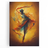 Colorful abstract figurative wall art on stretched canvas, showcasing vibrant shapes and flowing lines designed to enhance modern interiors.