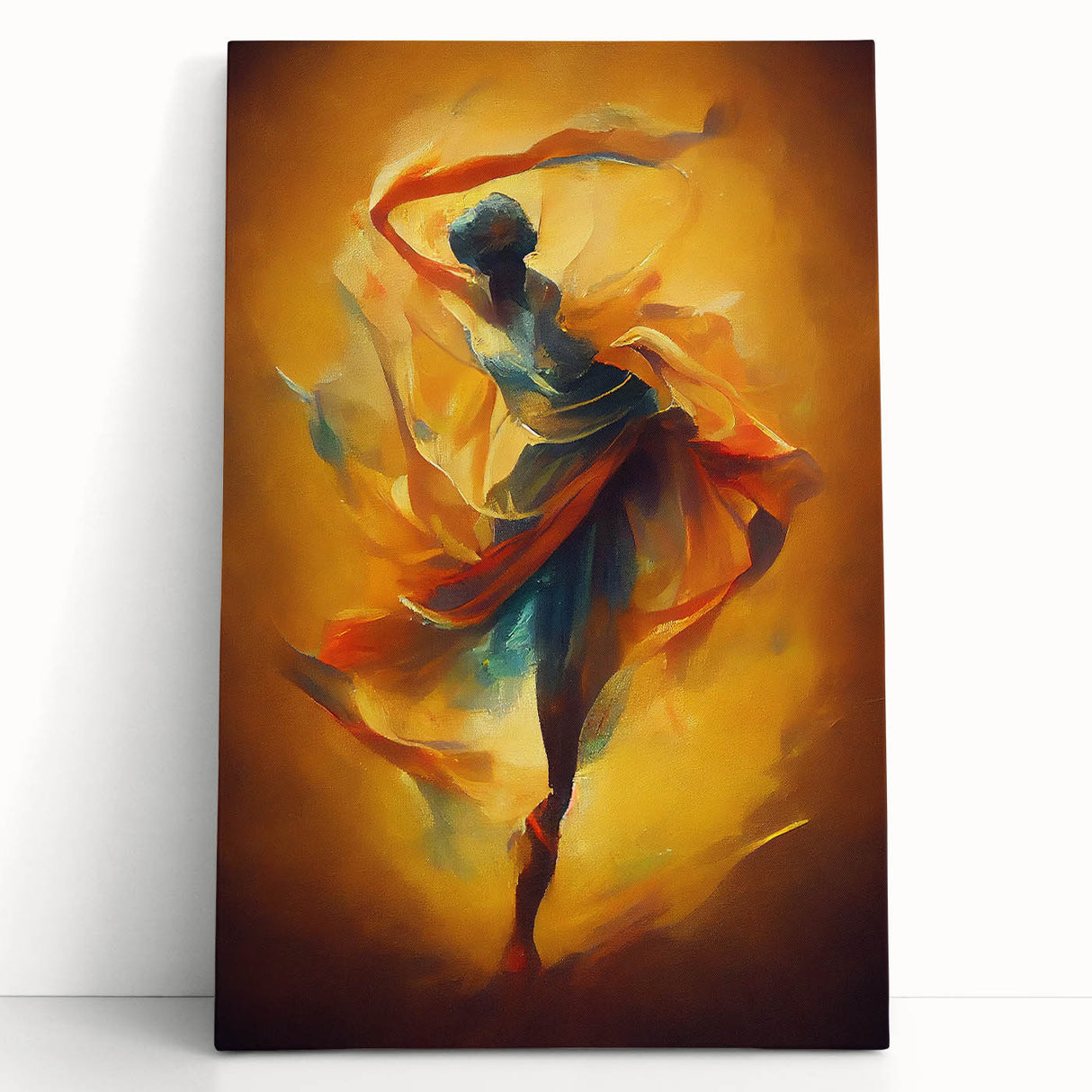 Abstract figurative wall art design on stretched canvas, showcasing vibrant colors and fluid shapes, ideal for modern home decor.