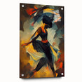 Abstract figurative wall art collection displayed with acrylic glass, showcasing vibrant colors and modern design elements, ideal for contemporary decor.