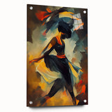 Abstract figurative wall art collection displayed with acrylic glass, showcasing vibrant colors and modern design elements, ideal for contemporary decor.