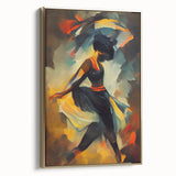 Framed abstract figurative wall art in gold, showcasing a modern design with fluid shapes and vibrant colors, ideal for contemporary decor.