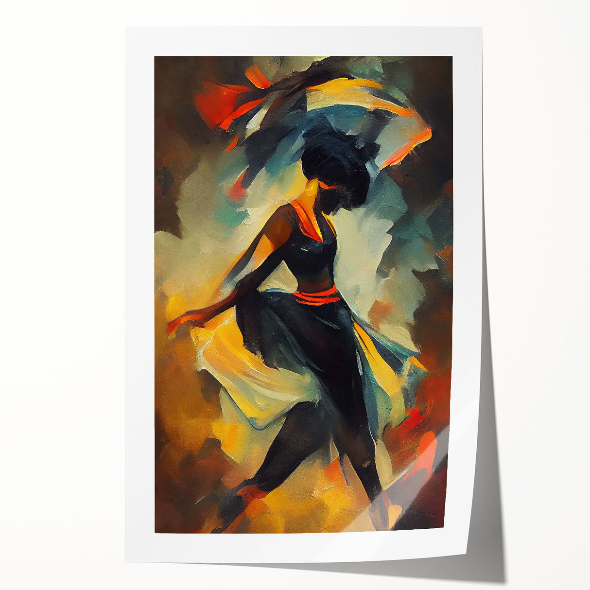 Abstract figurative wall art print showcasing vibrant colors and unique shapes, rolled for easy storage and display in any modern decor.