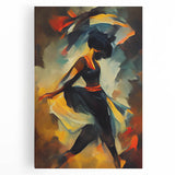 Abstract figurative wall art print on stretched canvas, showcasing vibrant colors and dynamic shapes, perfect for modern home decor.