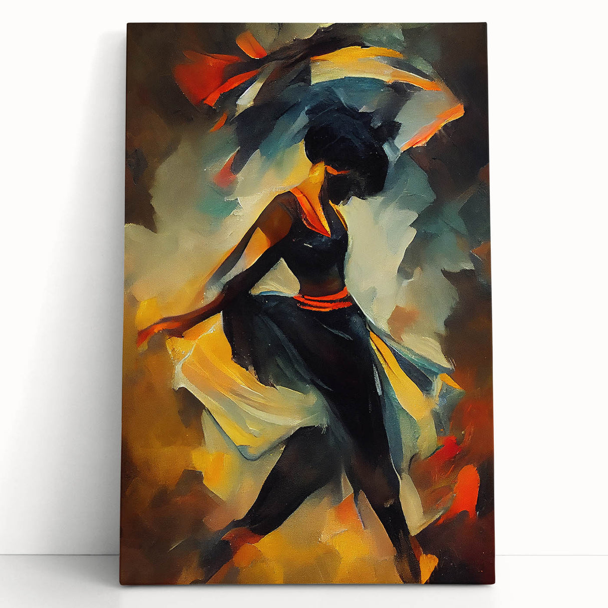 Abstract figurative design wall art collection on stretched canvas, featuring vibrant colors and dynamic shapes, perfect for modern decor.