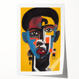 Abstract figurative wall art print showcasing vibrant colors and dynamic shapes, rolled for easy transport and display, perfect for modern decor.