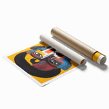 Abstract figurative wall art print showcasing vibrant colors and dynamic shapes, perfect for modern decor, rolled and ready for framing.