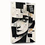 Abstract figurative wall art design in acrylic glass, showcasing vibrant colors and dynamic shapes, mounted with stylish pins for modern decor.