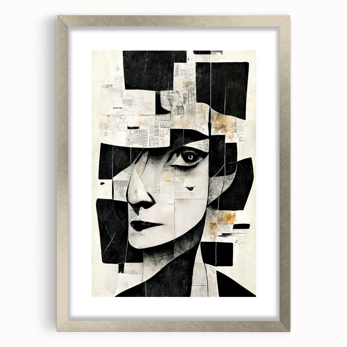 Framed abstract figurative wall art in a sleek silver finish, showcasing vibrant colors and modern design, perfect for contemporary decor.