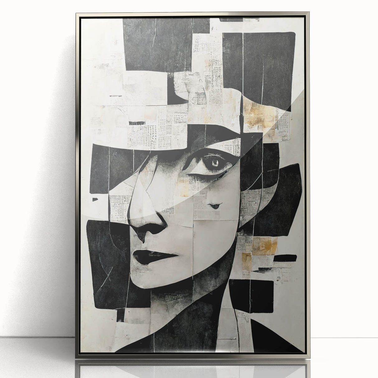 Framed abstract figurative wall art collection featuring a silver-acrylic finish, showcasing vibrant colors and modern design elements for elegant decor.