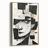Framed abstract figurative wall art featuring a gold-accented design, showcasing vibrant colors and textures, ideal for modern decor.