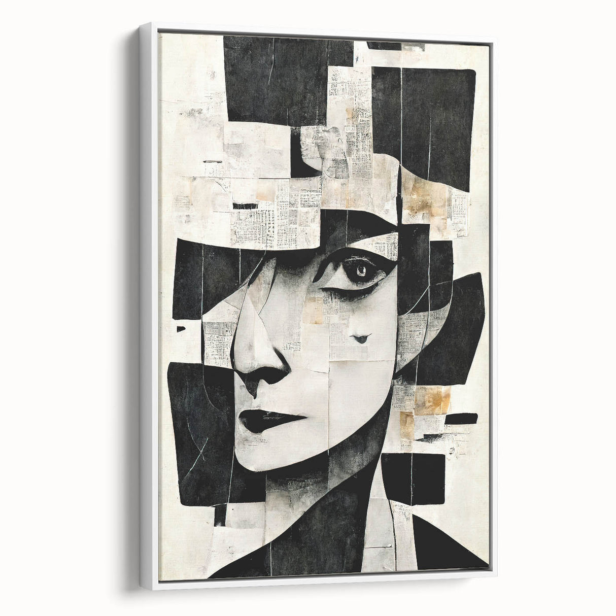 Framed abstract figurative wall art in white, showcasing a modern design with soft colors and flowing shapes, perfect for contemporary decor.