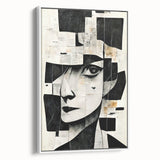 Framed abstract figurative wall art in white, showcasing a modern design with soft colors and flowing shapes, perfect for contemporary decor.