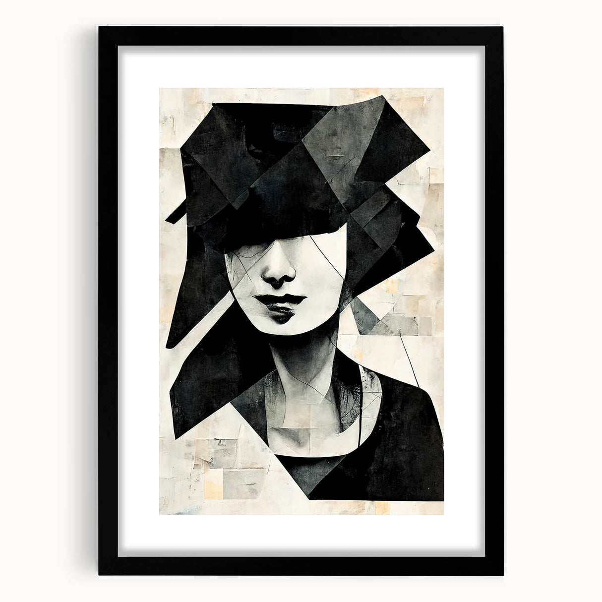 Abstract figurative wall art showcasing a vibrant design with bold colors in a sleek black frame, perfect for modern decor.