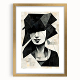 Framed abstract figurative wall art design with gold matting, showcasing vibrant colors and unique shapes, perfect for contemporary decor.