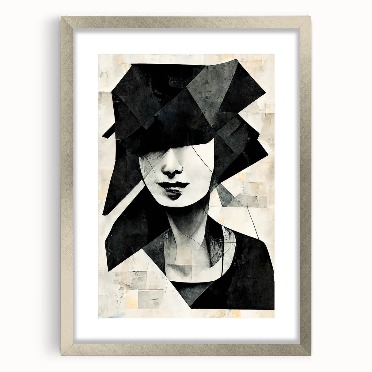 Framed abstract figurative wall art featuring a silver mat and sleek design, ideal for modern home decor settings to enhance interiors.