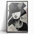 Framed abstract figurative wall art design in black acrylic, showcasing a modern artistic composition with elegant curves and shapes.