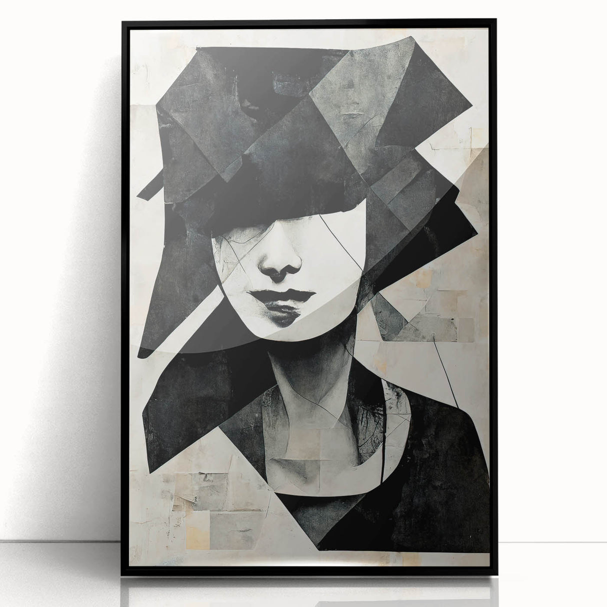 Framed abstract figurative wall art design in black acrylic, showcasing a modern artistic composition with elegant curves and shapes.