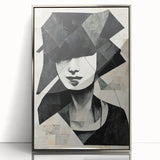 Framed abstract figurative wall art in silver acrylic, showcasing vibrant shapes and colors, perfect for modern decor accents.