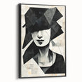 Framed abstract figurative wall art in a modern black frame, showcasing vibrant colors and dynamic shapes, ideal for contemporary decor.