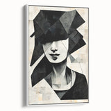 Framed abstract figurative wall art design showcasing vibrant colors and dynamic shapes, displayed against a white background for elegance.