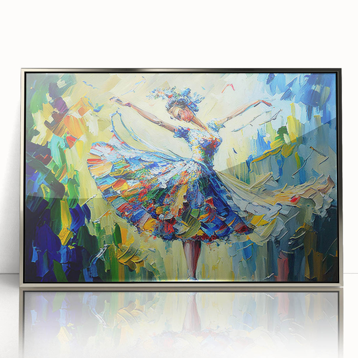 Framed abstract figurative wall art design in silver, showcasing dynamic shapes and textures, perfect for modern home decor.