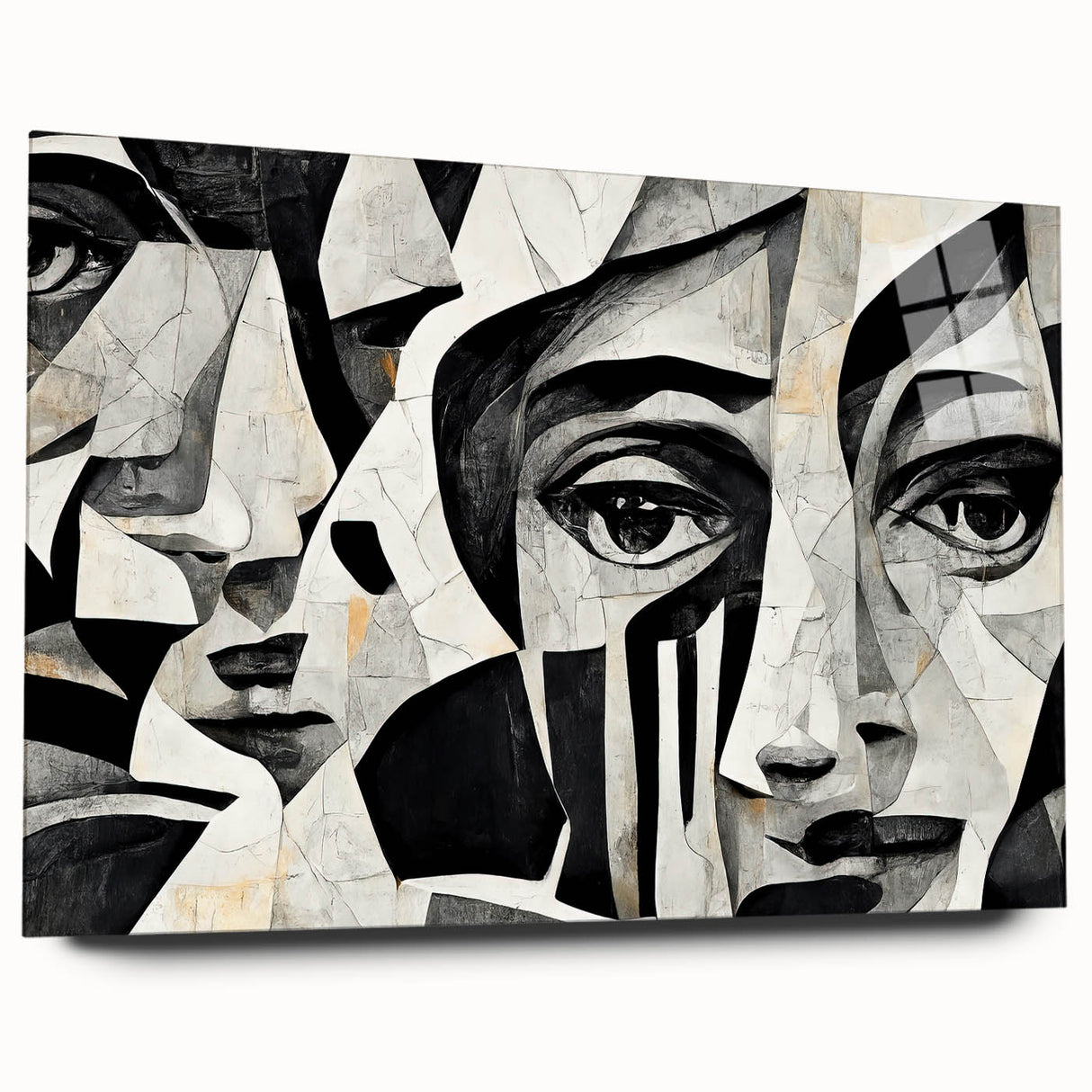 Acrylic-glass wall art showcasing an abstract figurative design with vibrant colors and smooth edges, perfect for modern decor.