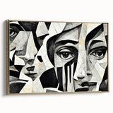 Framed abstract figurative wall art in gold tones, showcasing a unique design with flowing shapes, perfect for modern decor enhancement.