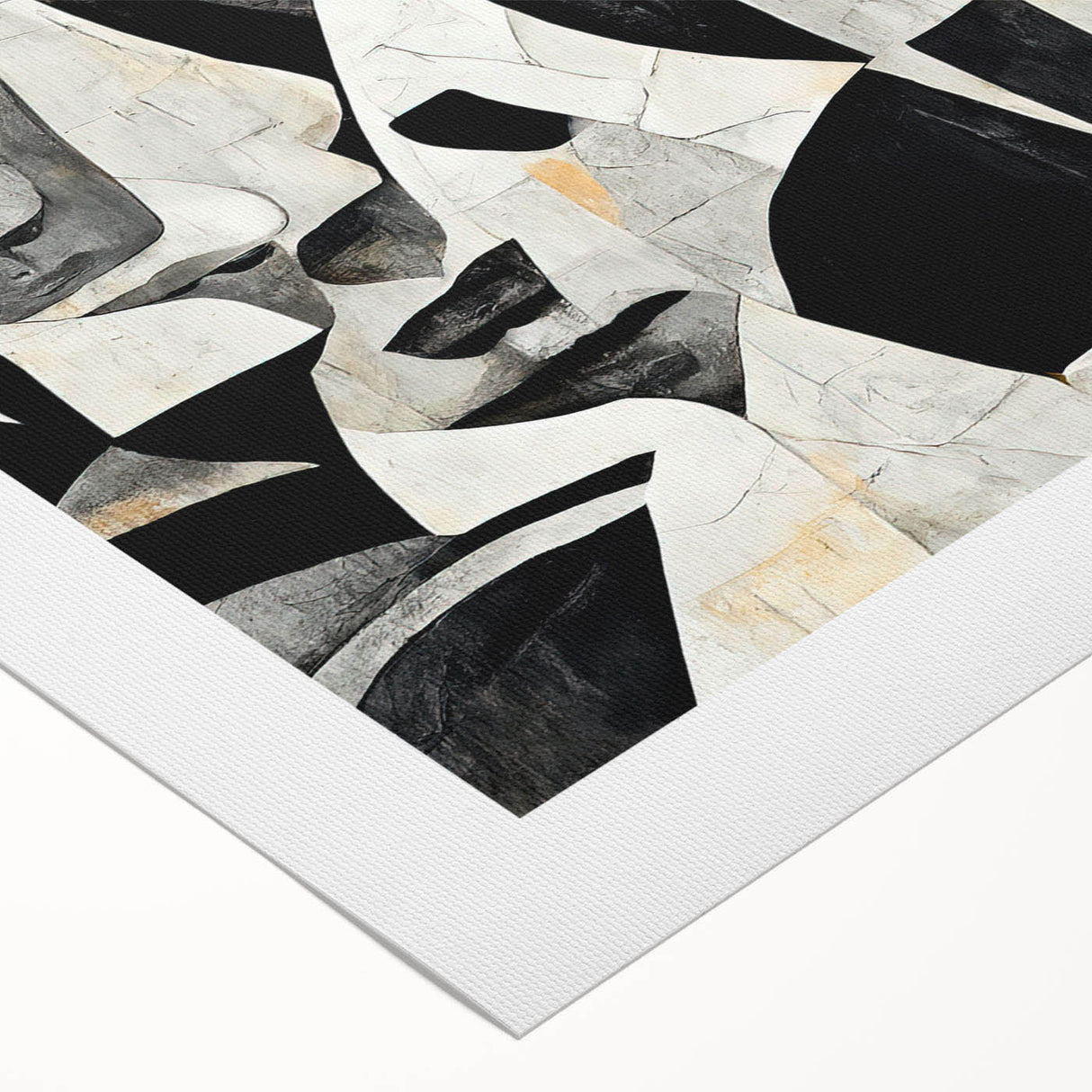Abstract figurative design wall art on rolled canvas, showcasing vibrant colors and unique shapes, perfect for modern interior decor.