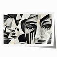 Abstract figurative design wall art print showcasing vibrant colors and dynamic shapes, rolled for easy framing and display.