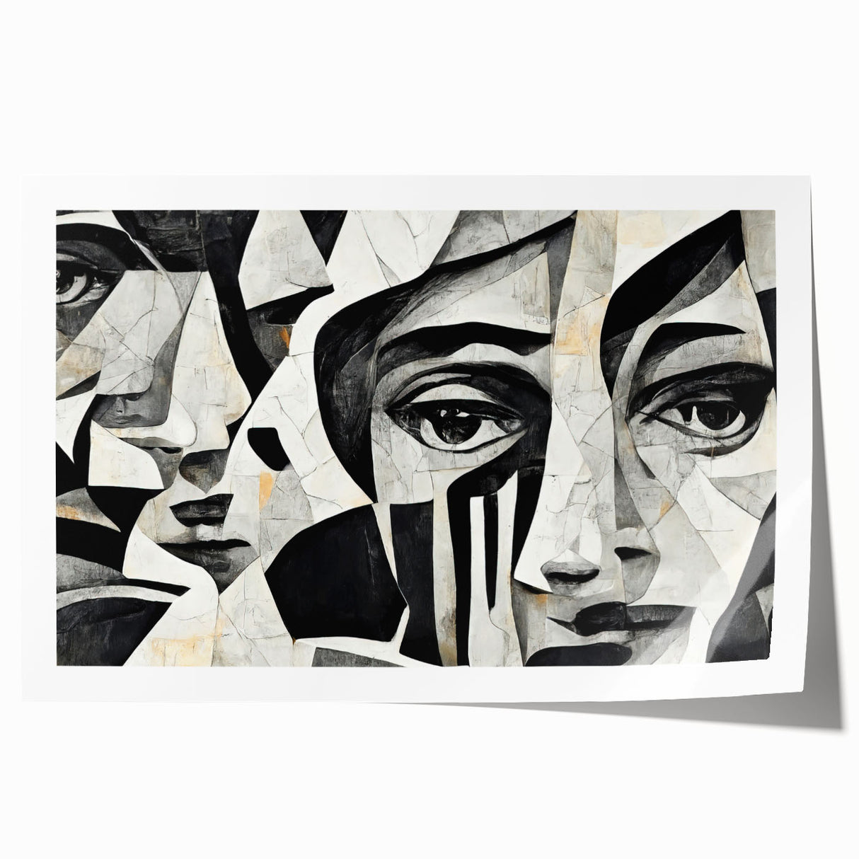 Abstract figurative design wall art print showcasing vibrant colors and dynamic shapes, rolled for easy framing and display.