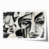 Abstract figurative design wall art print showcasing vibrant colors and dynamic shapes, rolled for easy framing and display.
