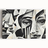 Abstract figurative design wall art on stretched canvas showcases vibrant colors and dynamic shapes, perfect for modern home decor accents.