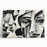 Abstract figurative wall art design on stretched canvas, showcasing vibrant colors and dynamic shapes, perfect for modern home decor.